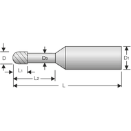 Mini-Radiusfräser VHM 20° 1,0mm, L2=2,0mm, Z=2 RockTec PRO